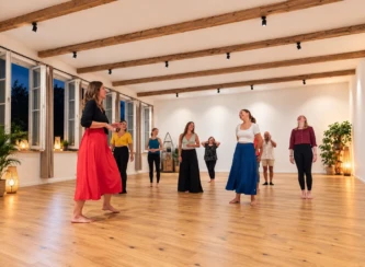 Gruppe beim gemeinsamen Salsa-Tanzen während eines Retreats